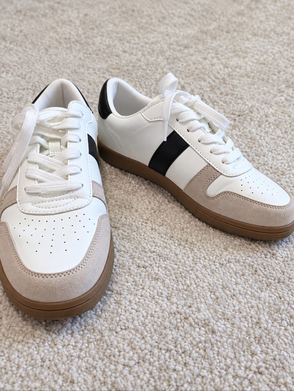 White & Taupe Retro Sneakers with Black Stripe womens Size 9.5